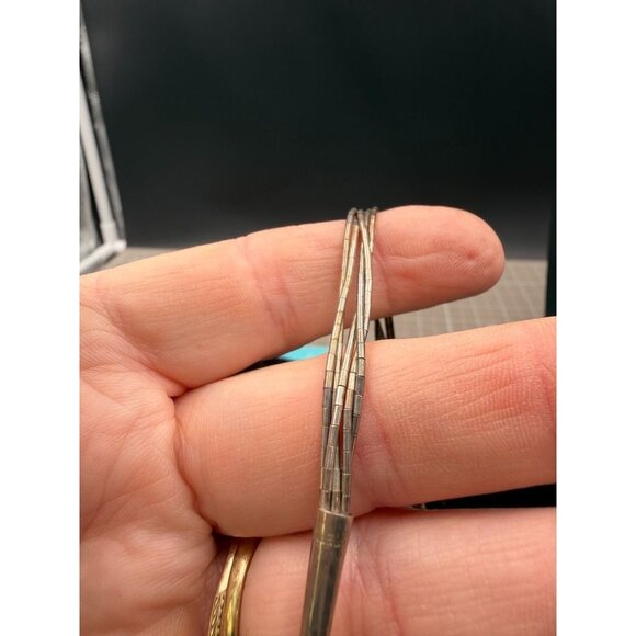 Vintage Southwestern 5 Strand Liquid Sterling Silver Weave with Teal Blue Beads - Picture 7 of 8